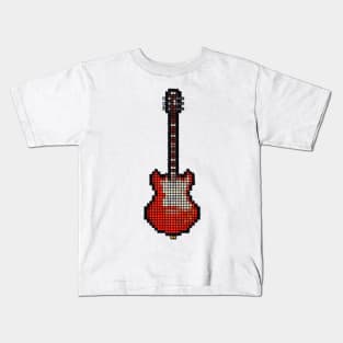 Tiled Pixel Red Pixie Guitar Upright Kids T-Shirt